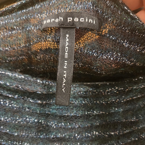 NWOT Sarah Pacini Green & Brown Long loose-fit Merino & Mohair sweater One Size - Picture 3 of 12